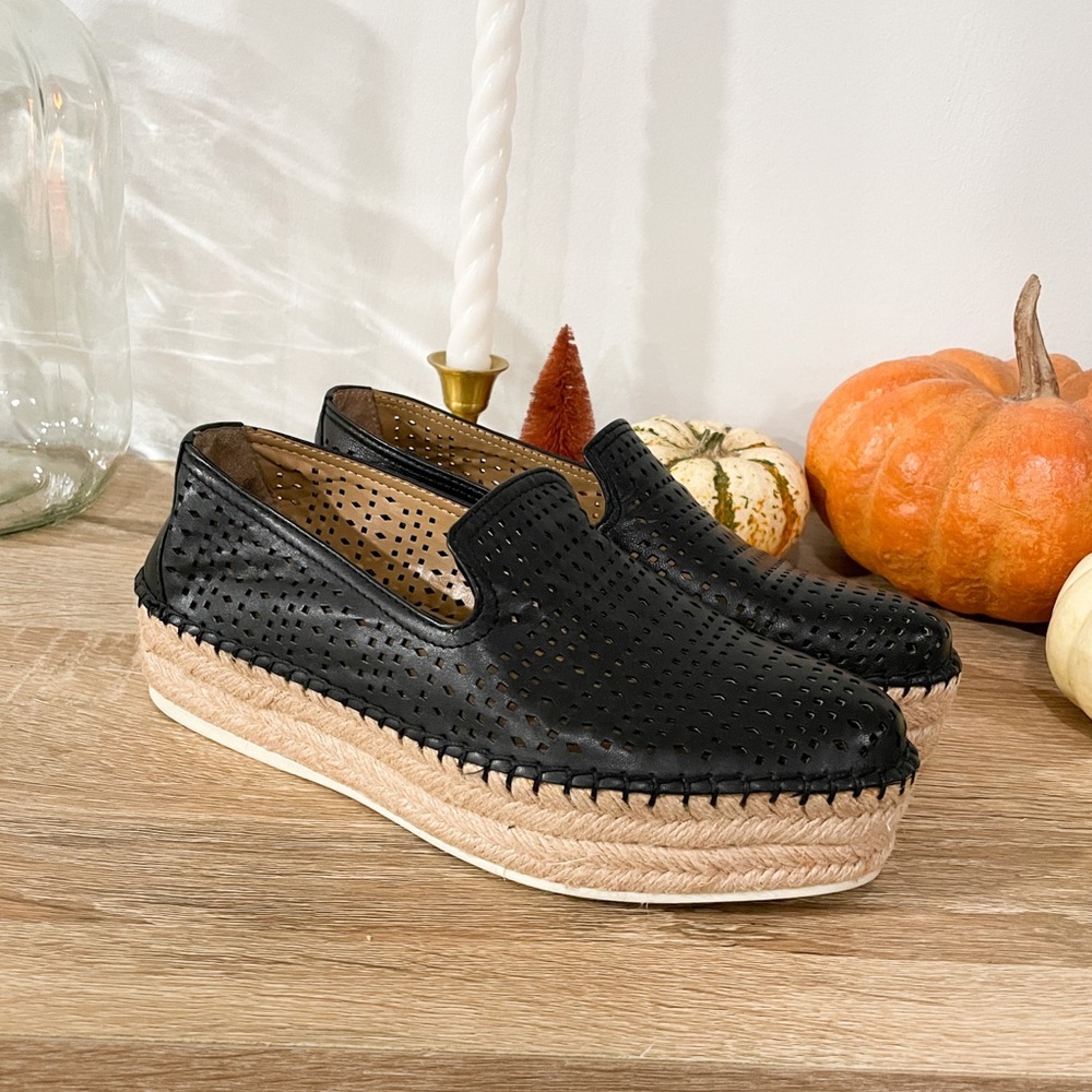 Franco Sarto Elliot Platform Perforated Espadrille Black Size 7